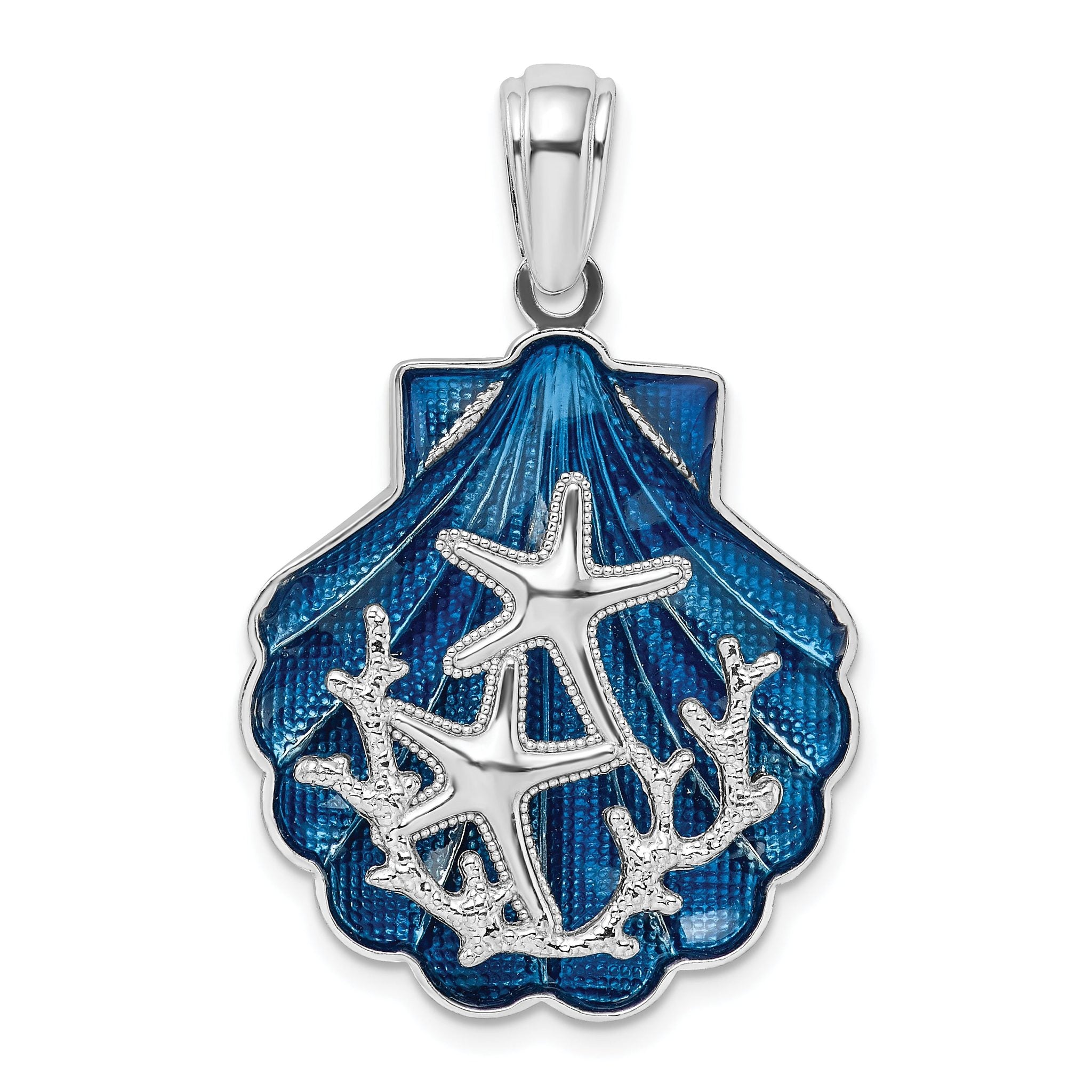 De-Ani Sterling Silver Rhodium-Plated Enameled Blue Shell with Starfish Pendant Main image