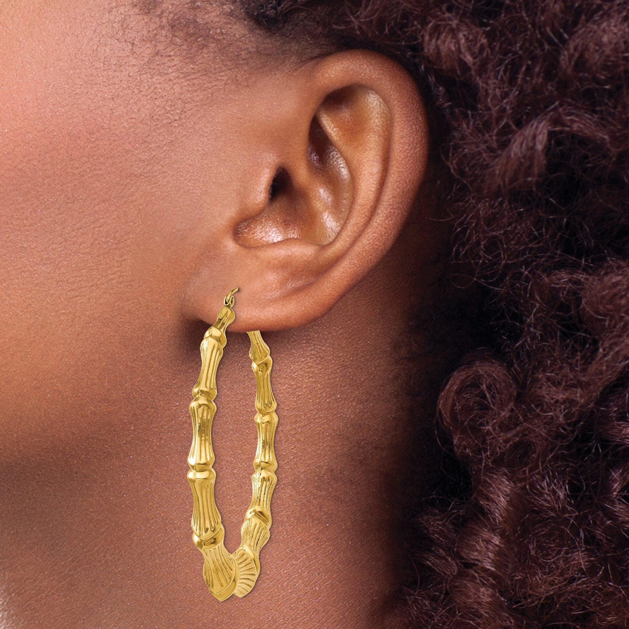 Sophia Jewelers 14K Gold Polished Bamboo Hoop Earrings for Women