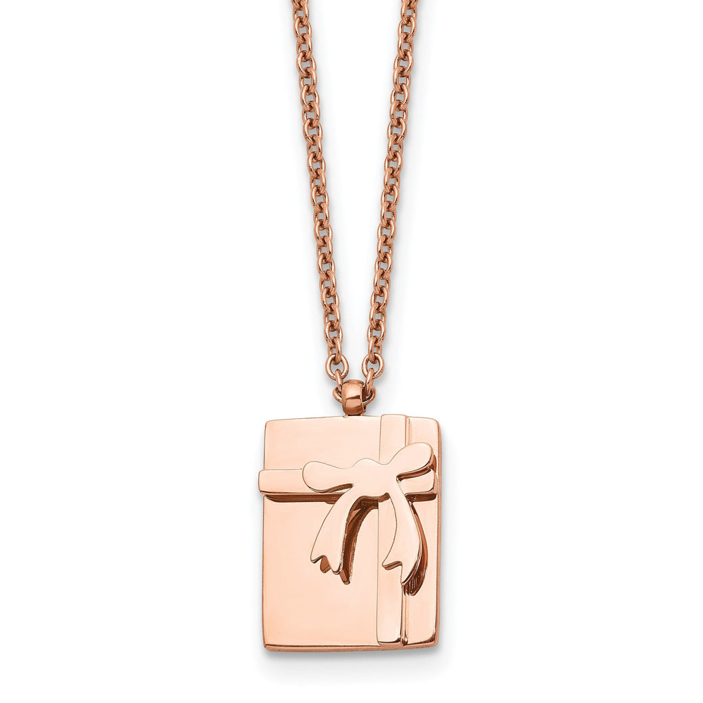 Rose-Tone Gift & Bow Necklace in Stainless Steel