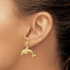 14K Jumping Dolphin Dangle Earrings