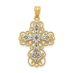 14K Two-Tone Gold Filigree Cross Pendant with Polished Finish Elegant Design