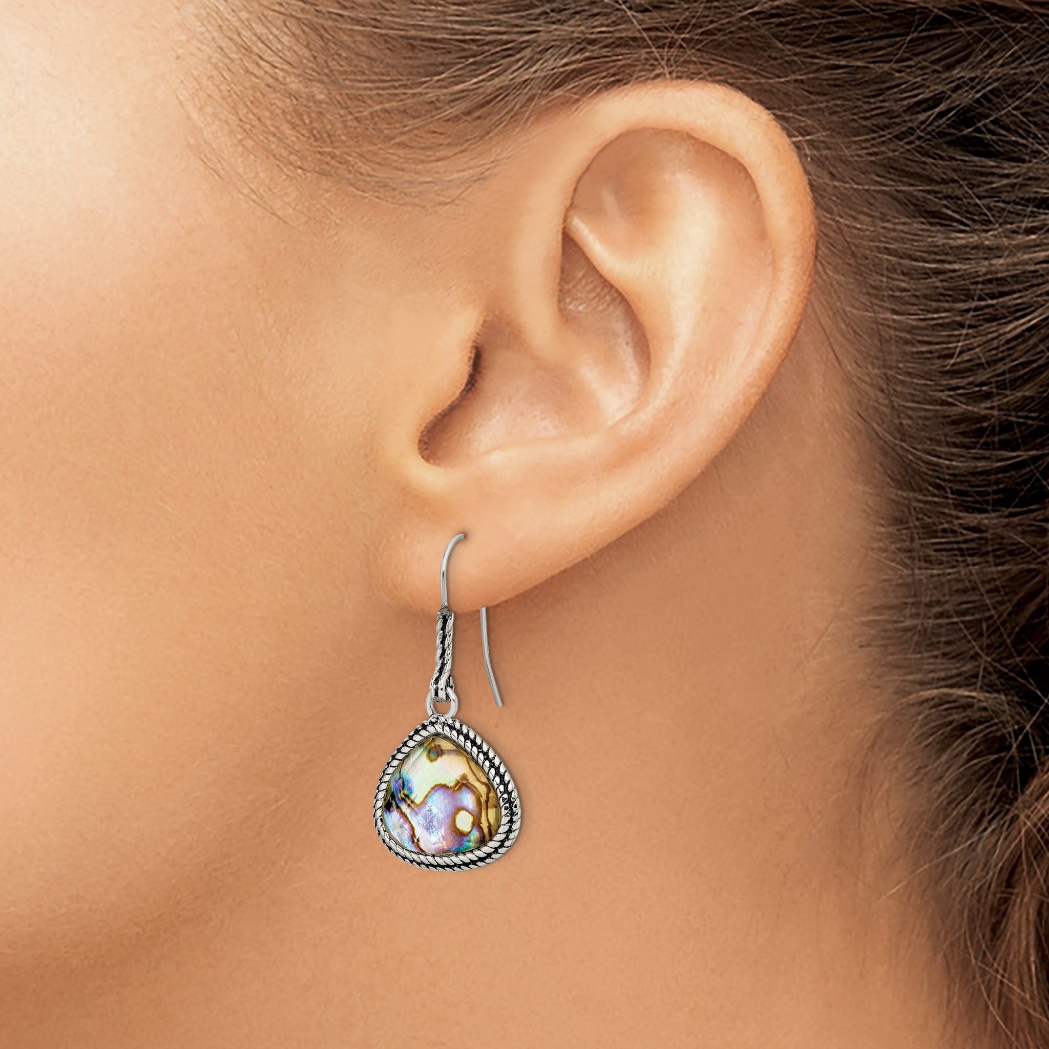 Stainless Steel Polished & Antiqued Drop Dangle Earrings for Women