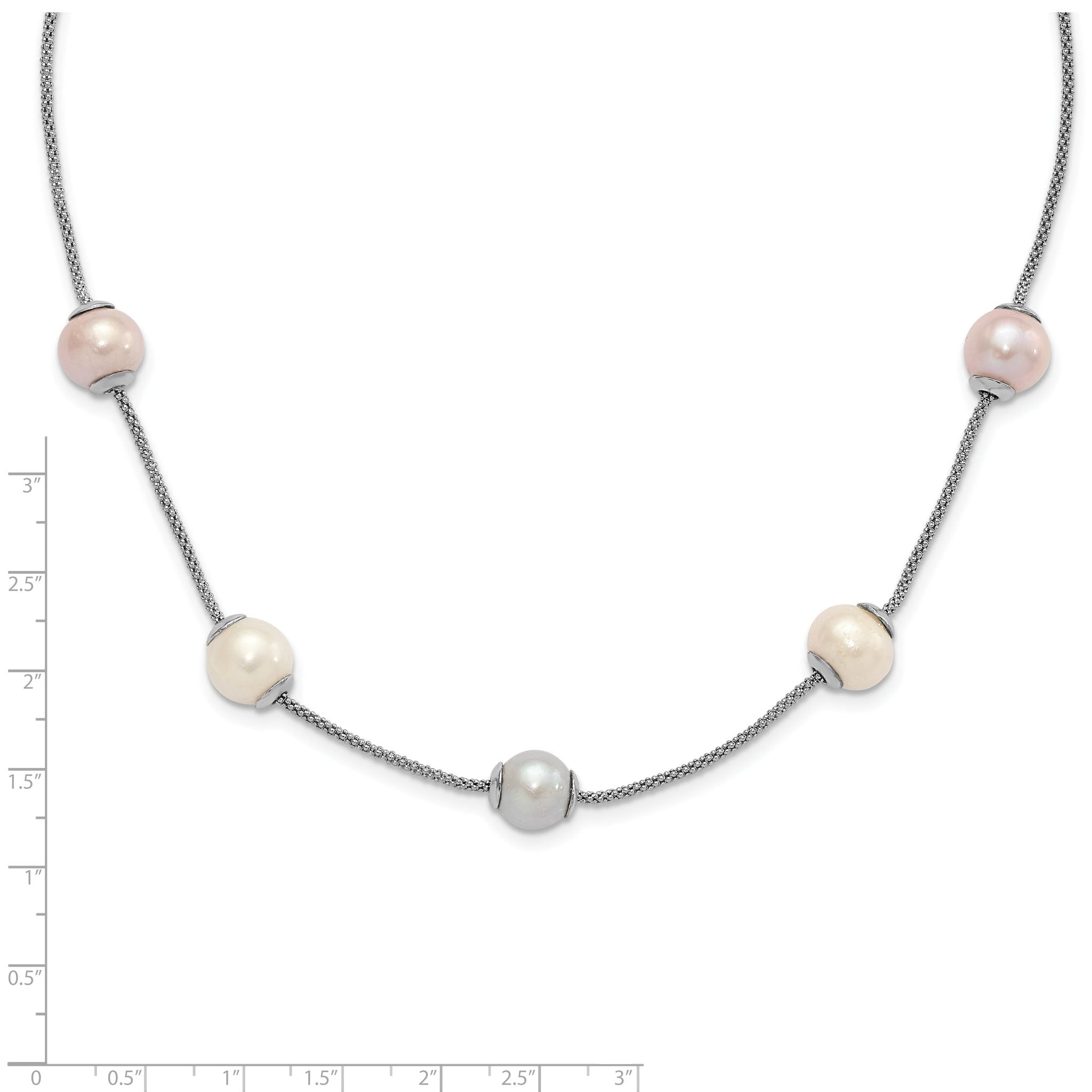Sterling Silver 9-11mm Multi-color Freshwater Cultured Pearl With  2in ext. Necklace