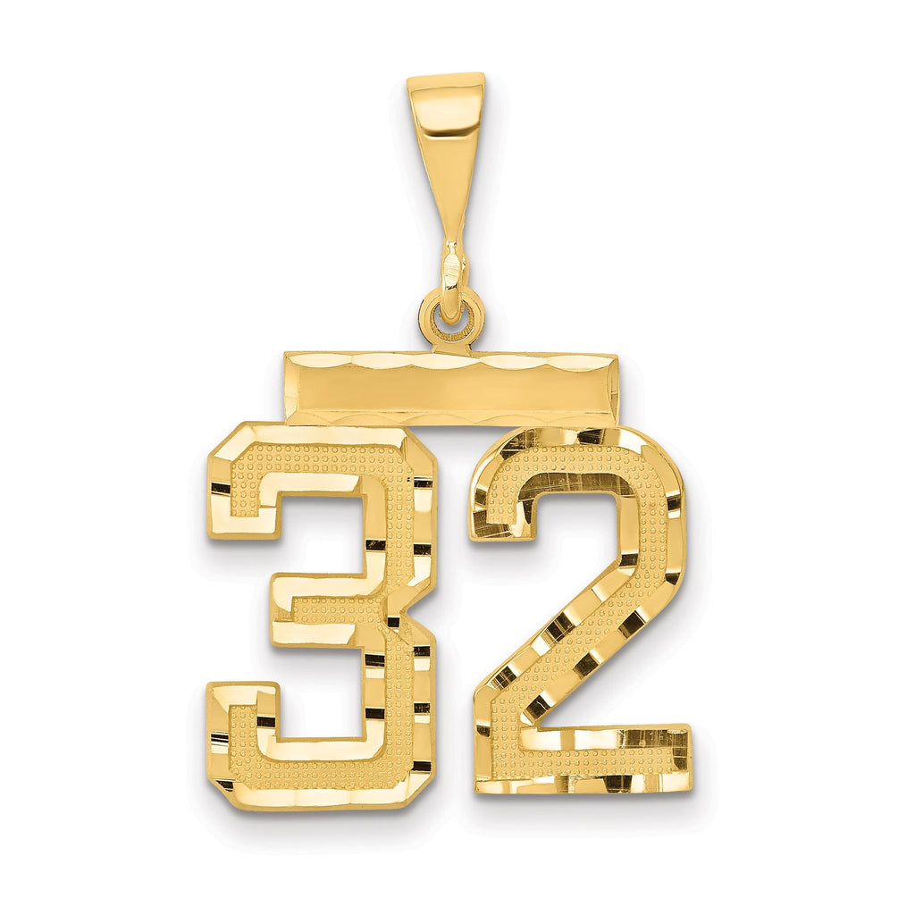14K Gold Diamond-Cut Number 32 Charm in Polished Yellow Gold