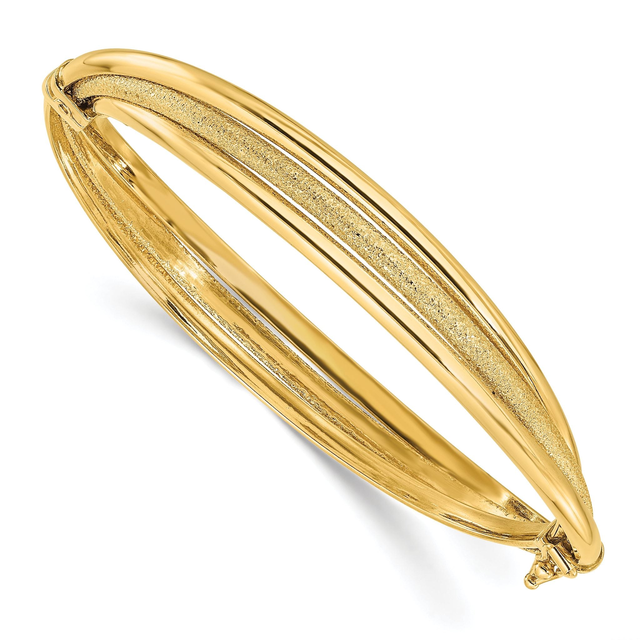 14K Polished and Textured Hinged Bangle Main image