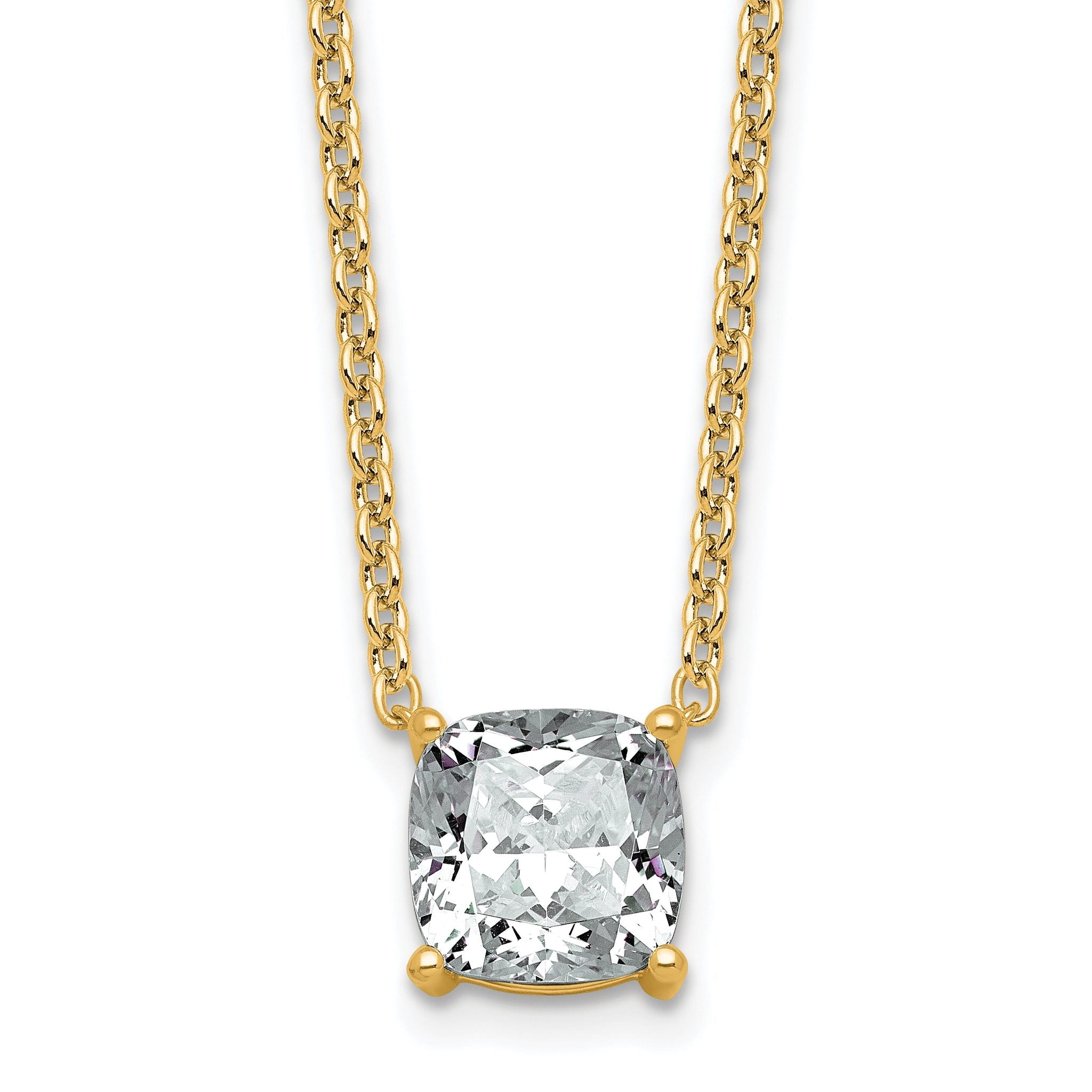 14k 3 carat Lab Grown Diamond VS+ F+ Cushion Complete 18 inch Four Prong Pendant Necklace Main image
