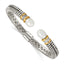 Sophia Jewelers Sterling Silver 14K Gold Pearl Diamond Hinged Cuff Bracelet