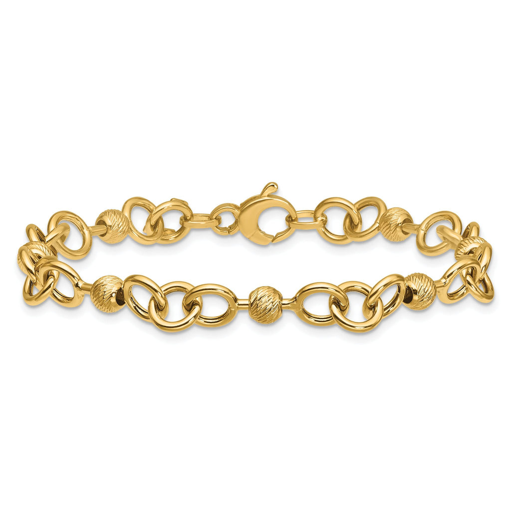 14K Polished and Circles with D/C Beads Fancy Bracelet