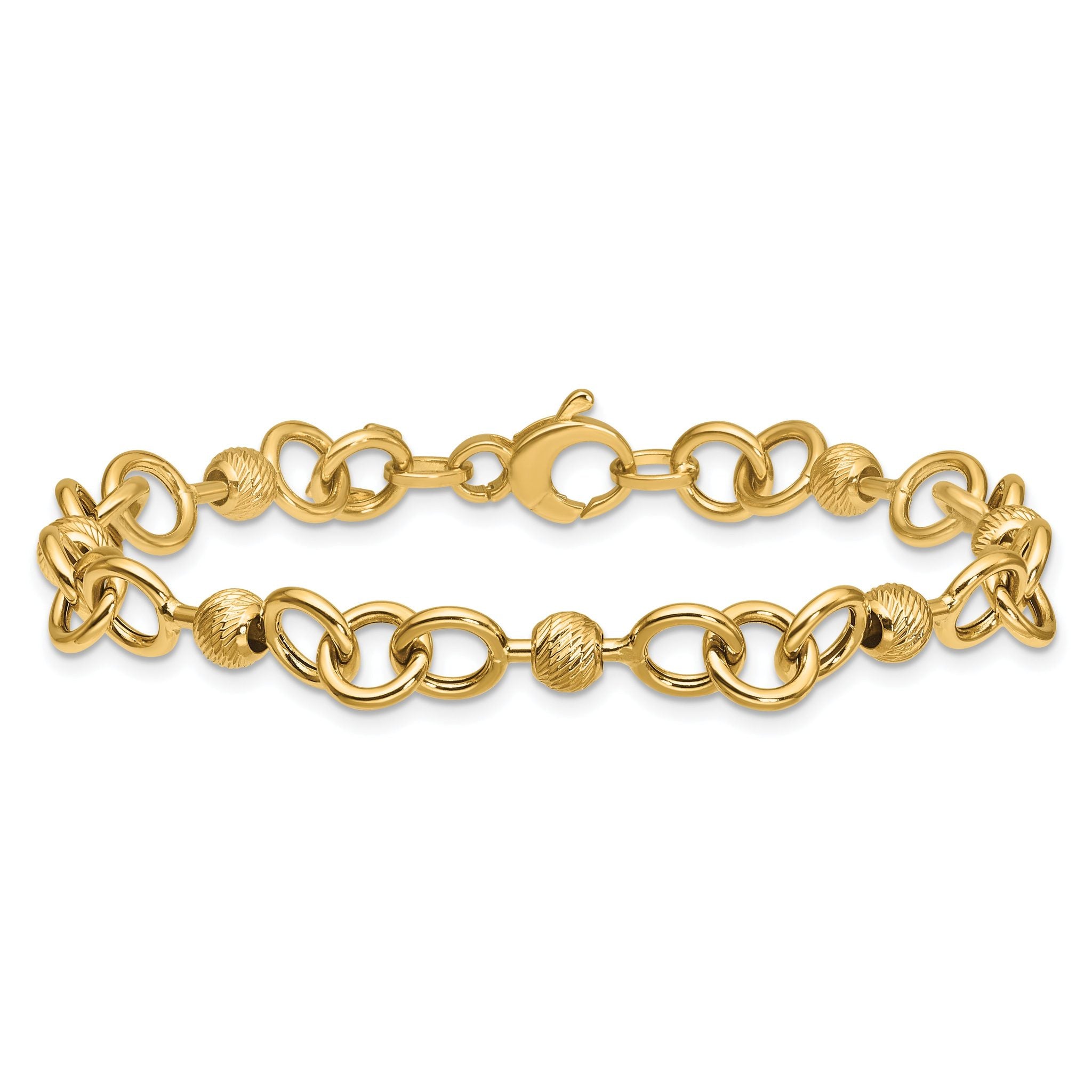 14K Polished and Circles with D/C Beads Fancy Bracelet