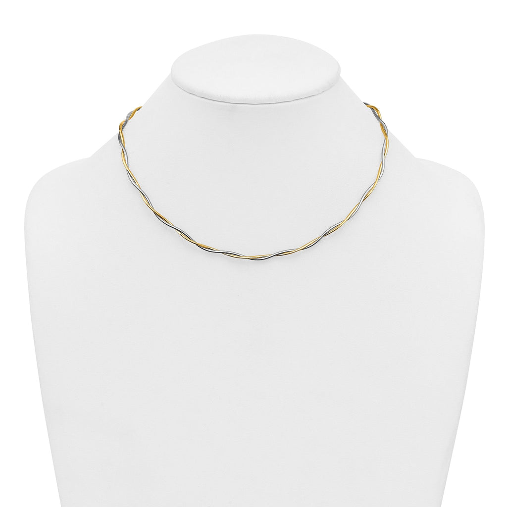 14k Two-tone Polished Twisted Round Omega 17 inch Necklace