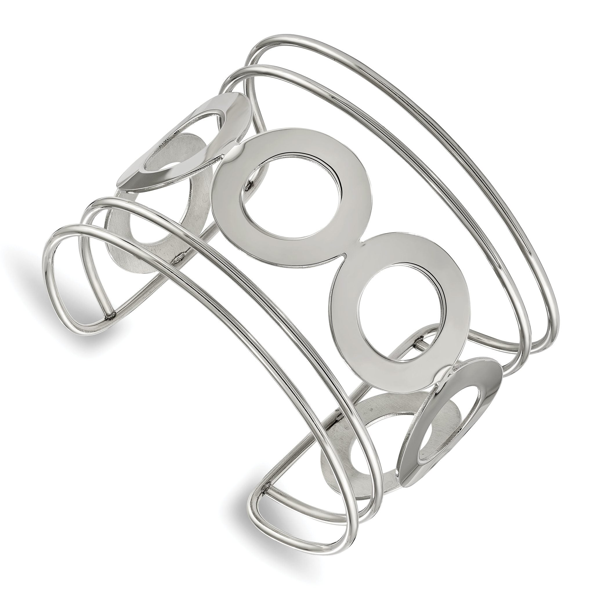 Stainless Steel Polished Circle Design 50mm Cuff Bangle Bracelet for Women