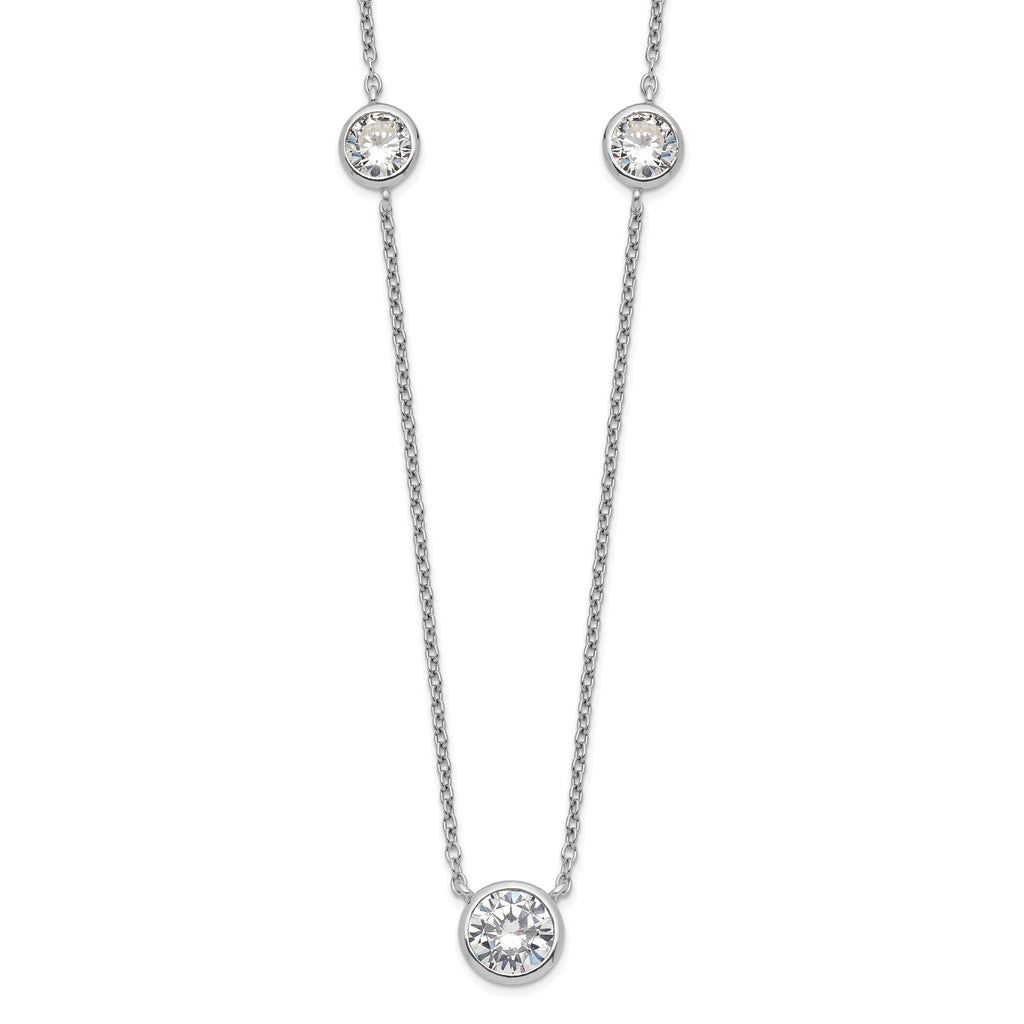 Sterling Silver Rhodium-plated 3 Station CZ Necklace