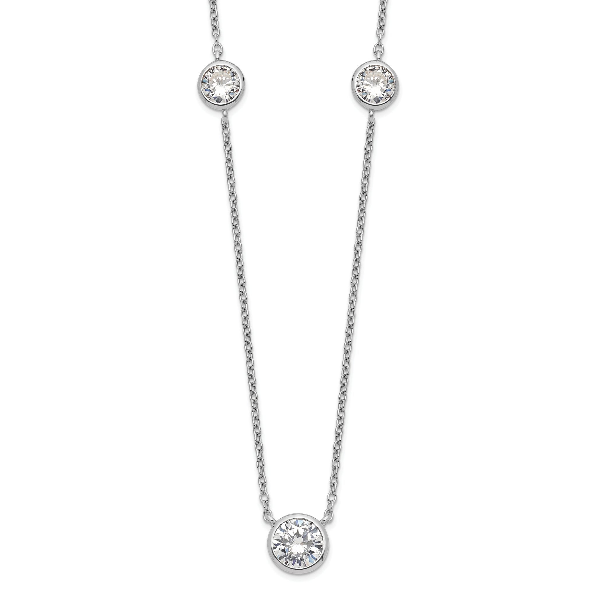 Sterling Silver Rhodium-plated 3 Station CZ Necklace