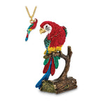 Luxury Giftware by Jere Pewter Bejeweled Crystals Gold-tone Enameled GOLDNOSE Macaw Parrot Trinket Box with Matching 18 Inch Necklace