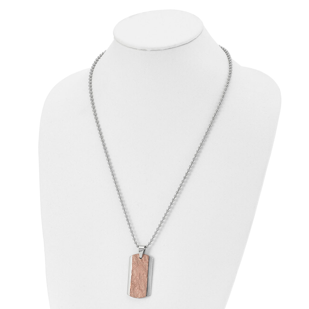 Stainless Steel Polished and Textured Brown IP-plated 24in Necklace