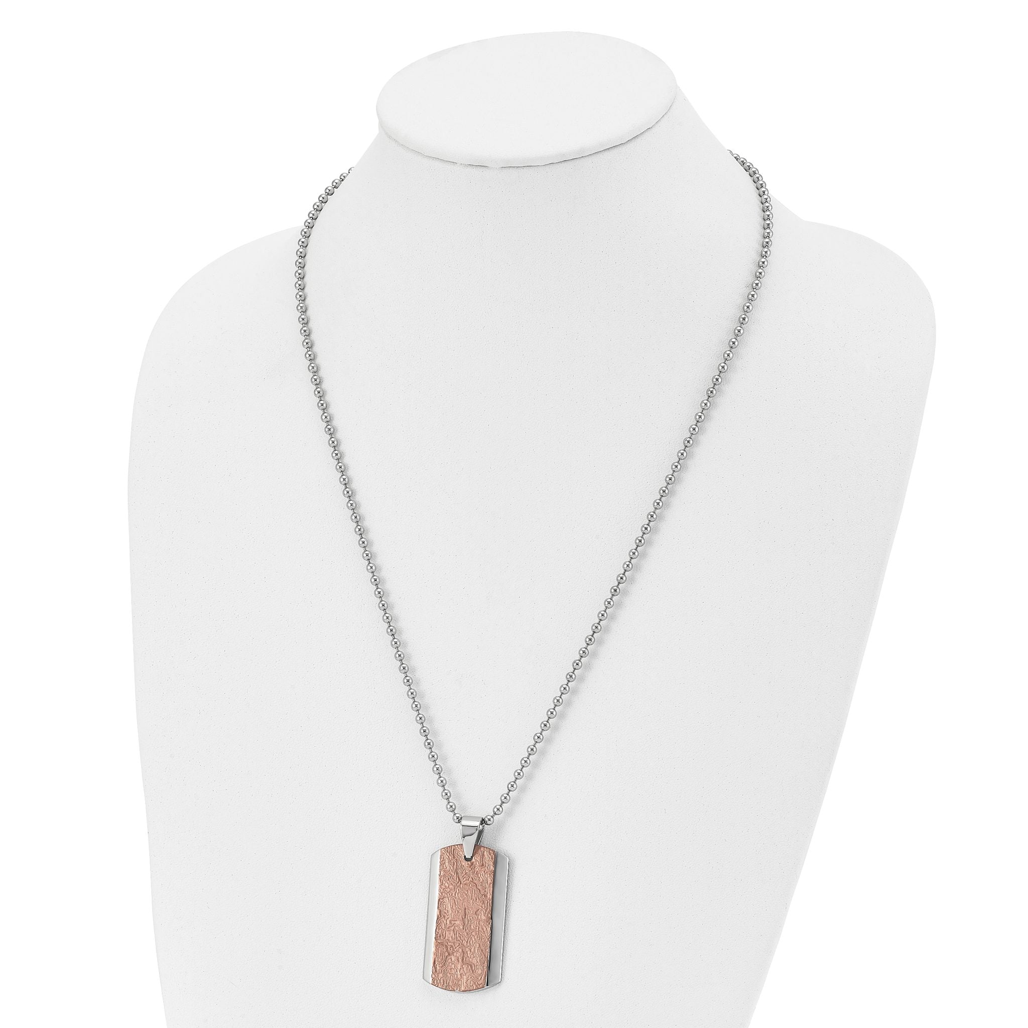 Stainless Steel Polished and Textured Brown IP-plated 24in Necklace