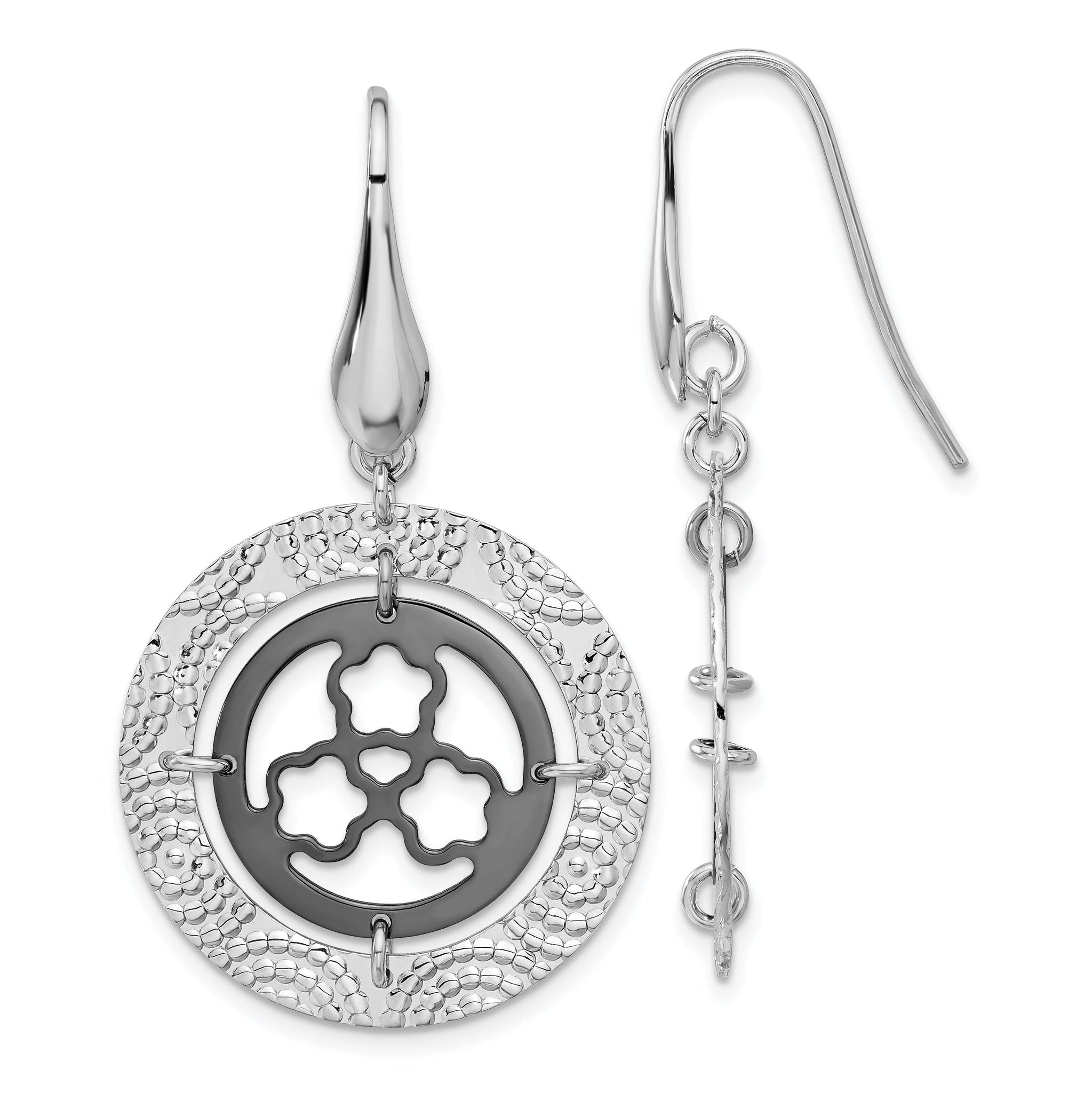 Sterling Silver and Ruthenium-plated Textured Circle Earrings Main image