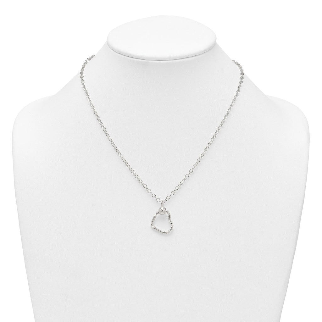 Sterling Silver Polished and Twisted Heart 18 Inch Cable Chain Necklace