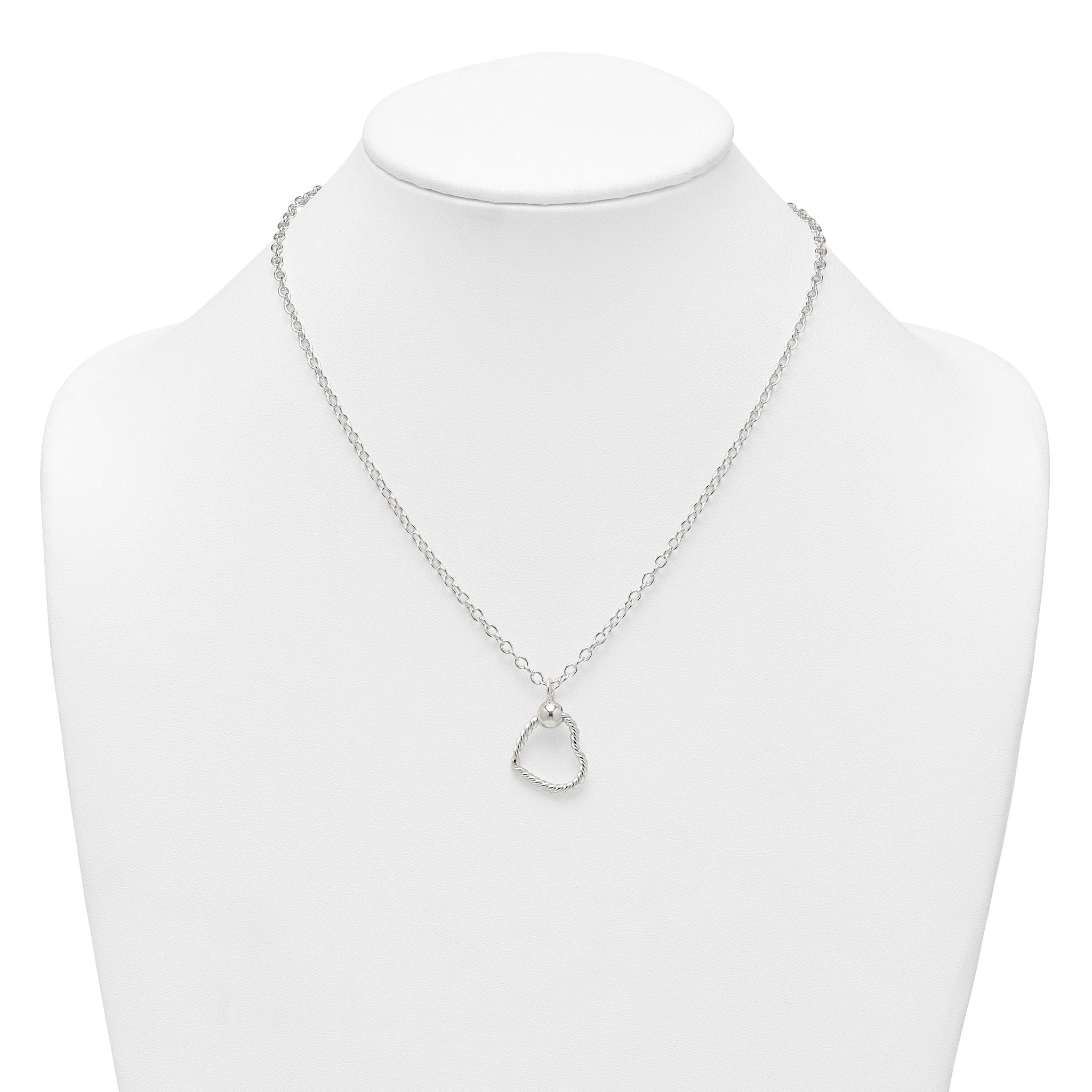 Sterling Silver Polished and Twisted Heart 18 Inch Cable Chain Necklace