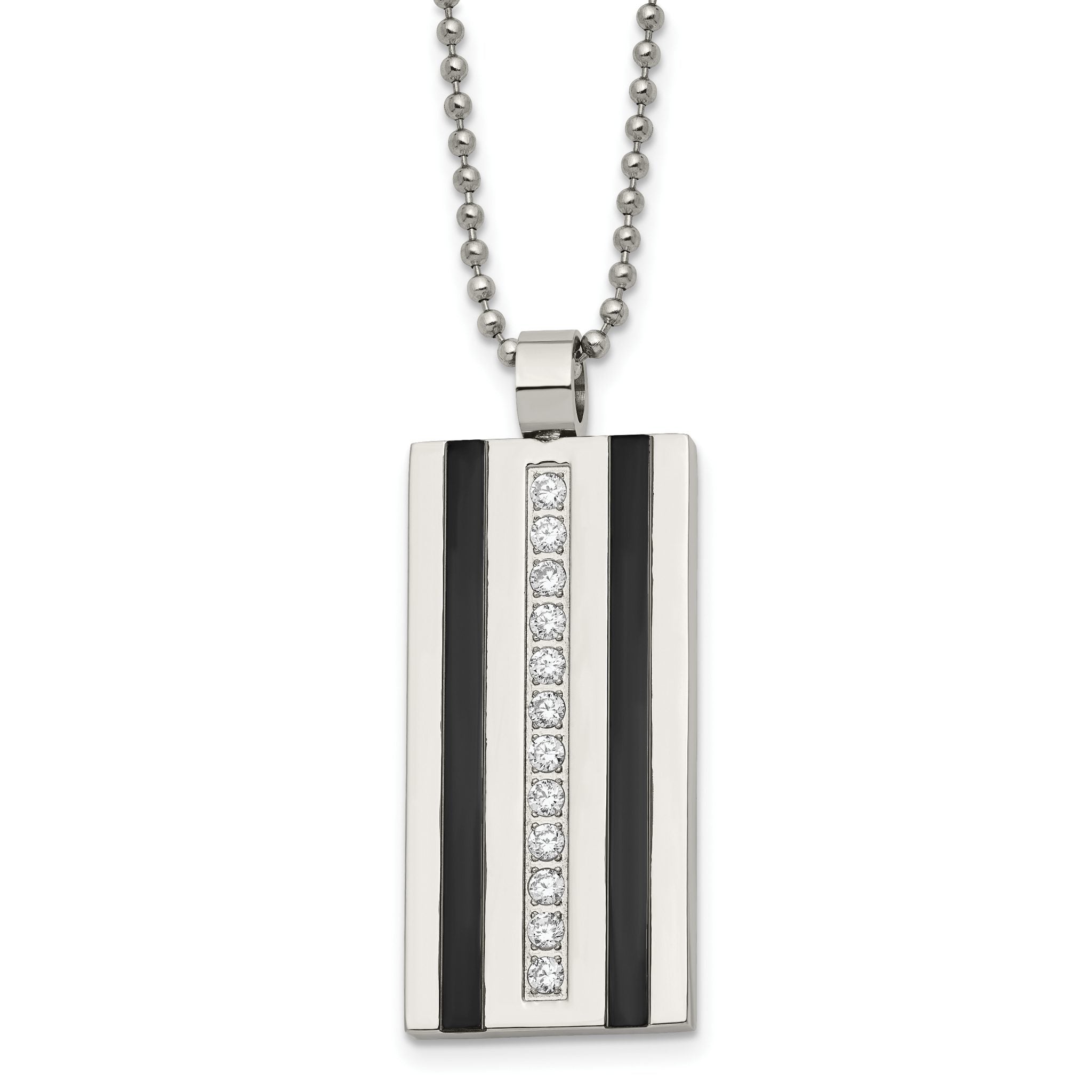 Chisel Stainless Steel Polished Black IP-plated with CZ Pendant on a 20 inch Ball Chain Necklace Main image