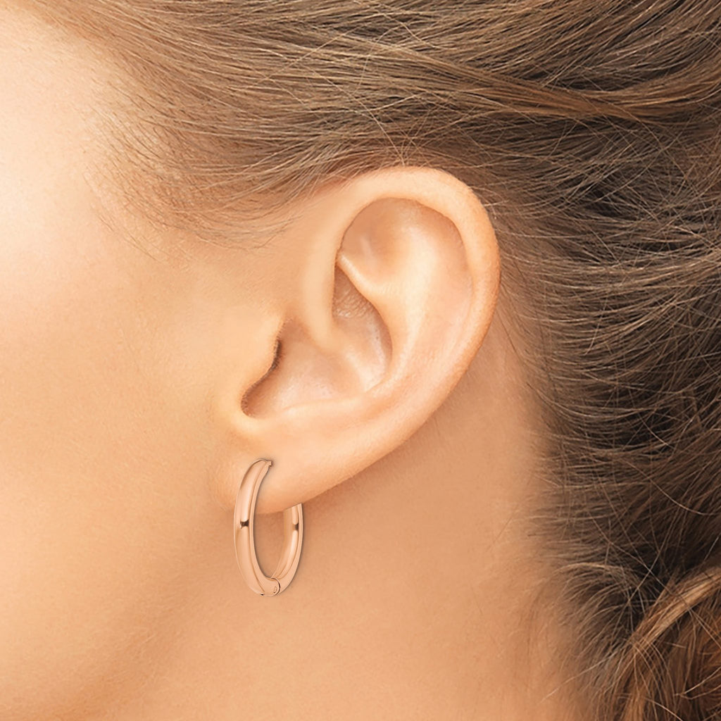 Stainless Steel Rose Gold-Tone Polished Hinged Huggie Hoop Earrings for Women
