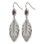 Stainless Steel Polished Textured Smoky Quartz Drop Dangle Earrings for Women