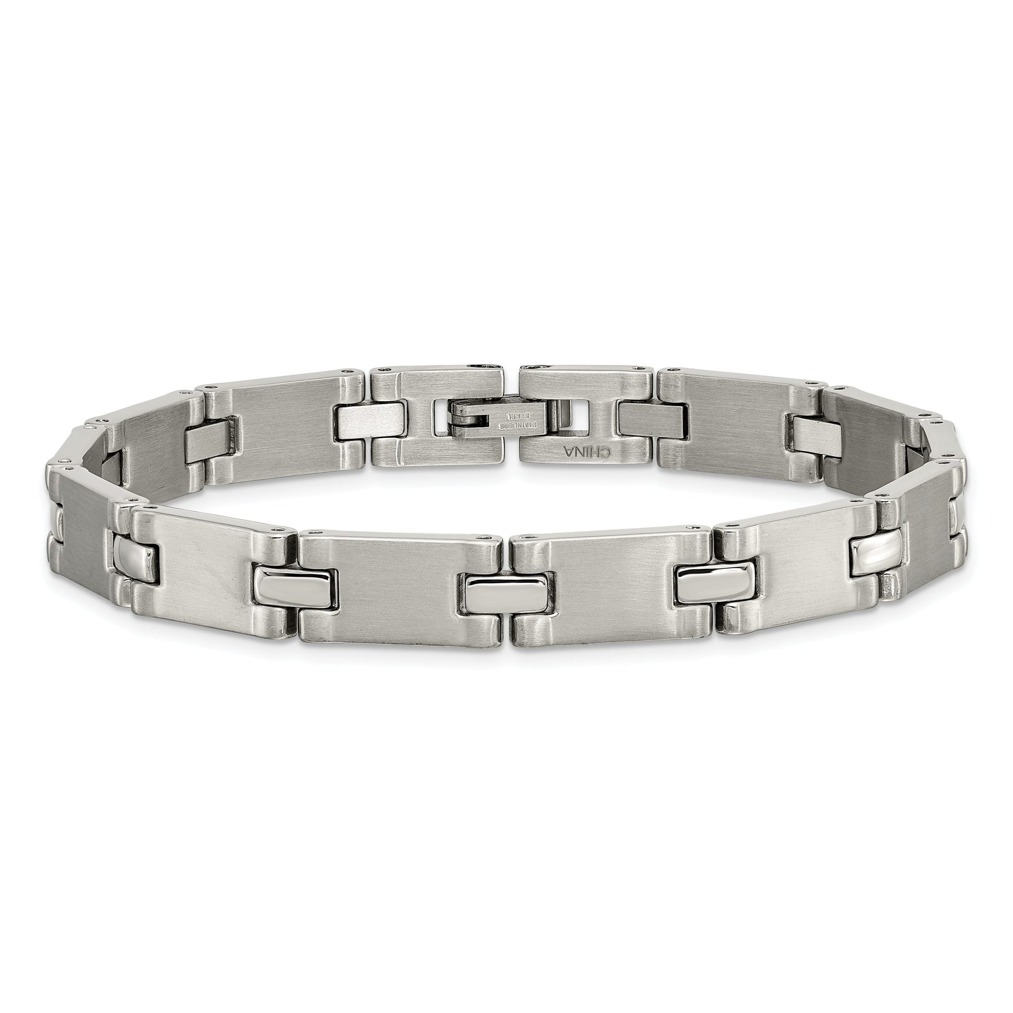 Stainless Steel Brushed and Polished Link Bracelet for Men