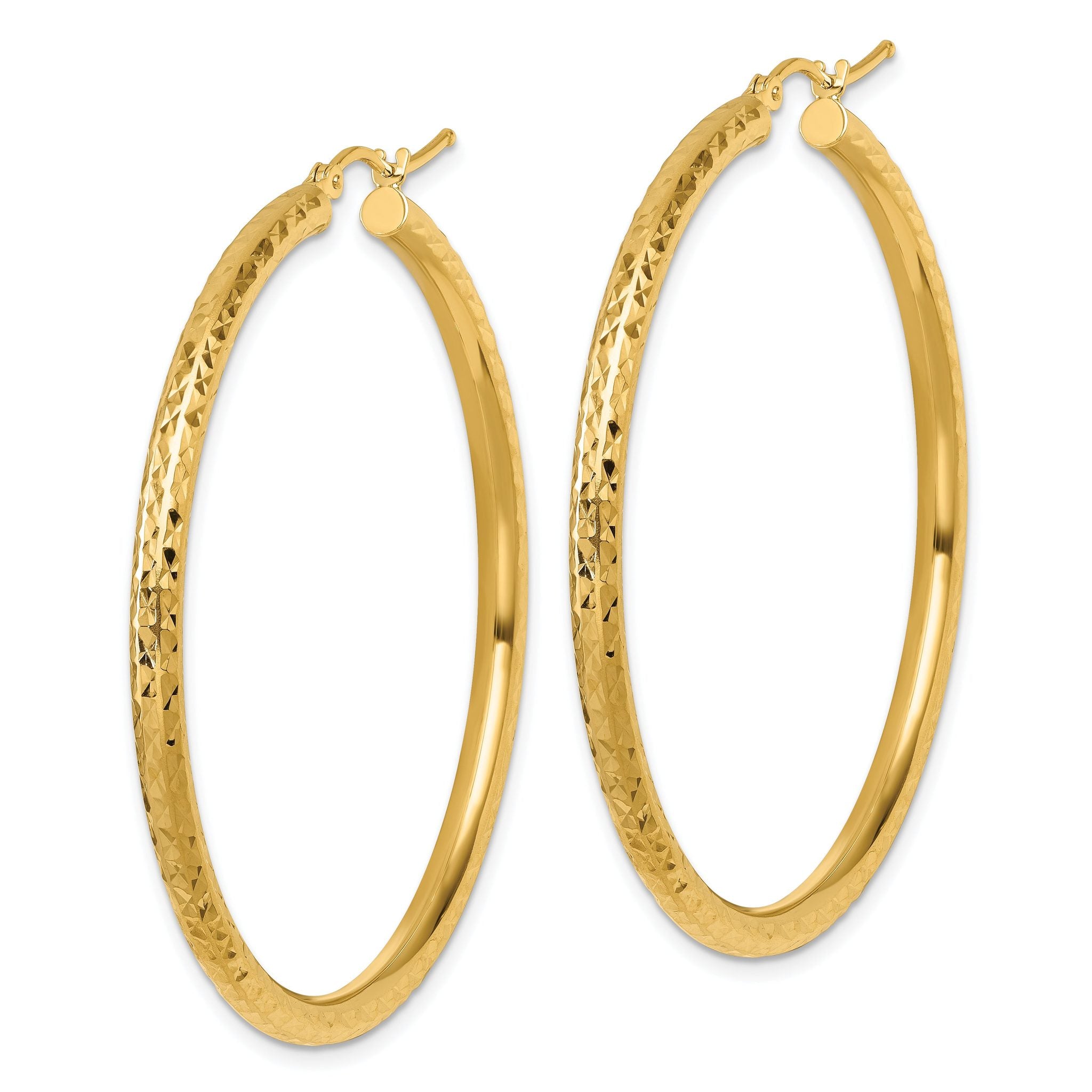 10k Diamond-cut 3mm Round Hoop Earrings Secondary image