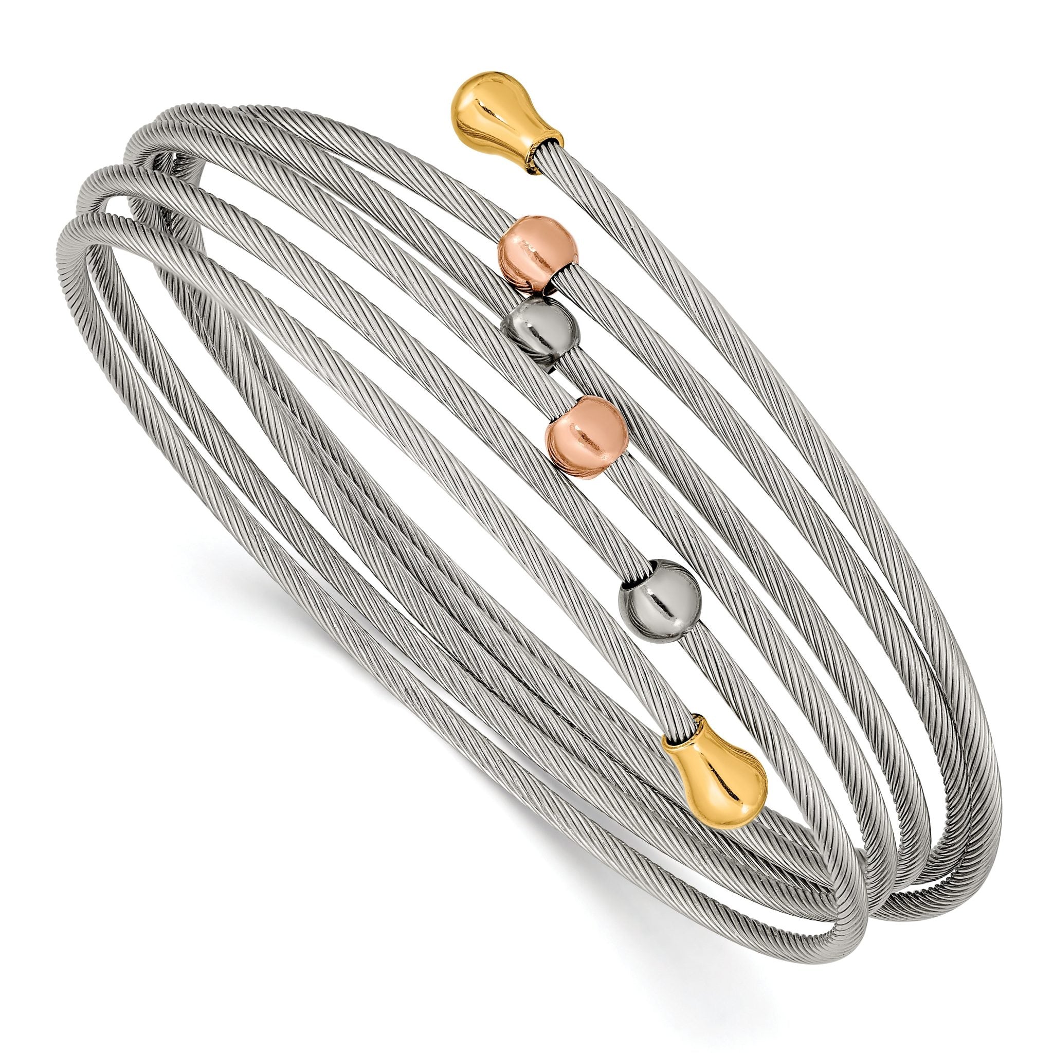 Stainless Steel Polished Rose and Yellow IP-plated Flexible Coil Bangle Bracelet for Women Main image