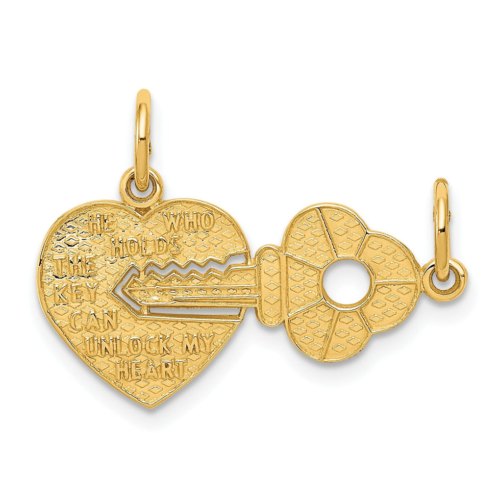 14K Gold Heart and Key Break Apart Charm with Polished Finish