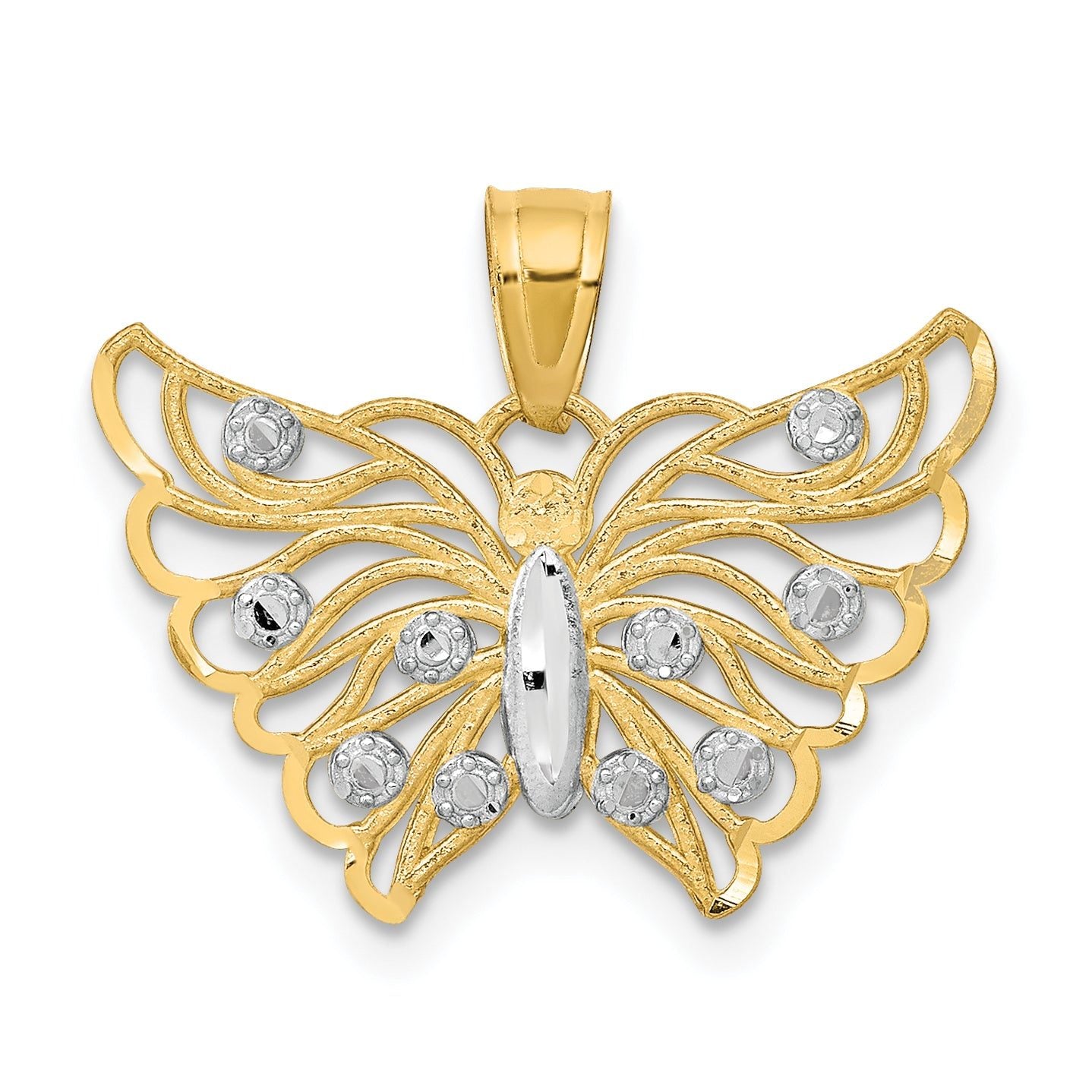 10K Yellow Gold Butterfly Pendant with Rhodium Accents Polished Finish Main image