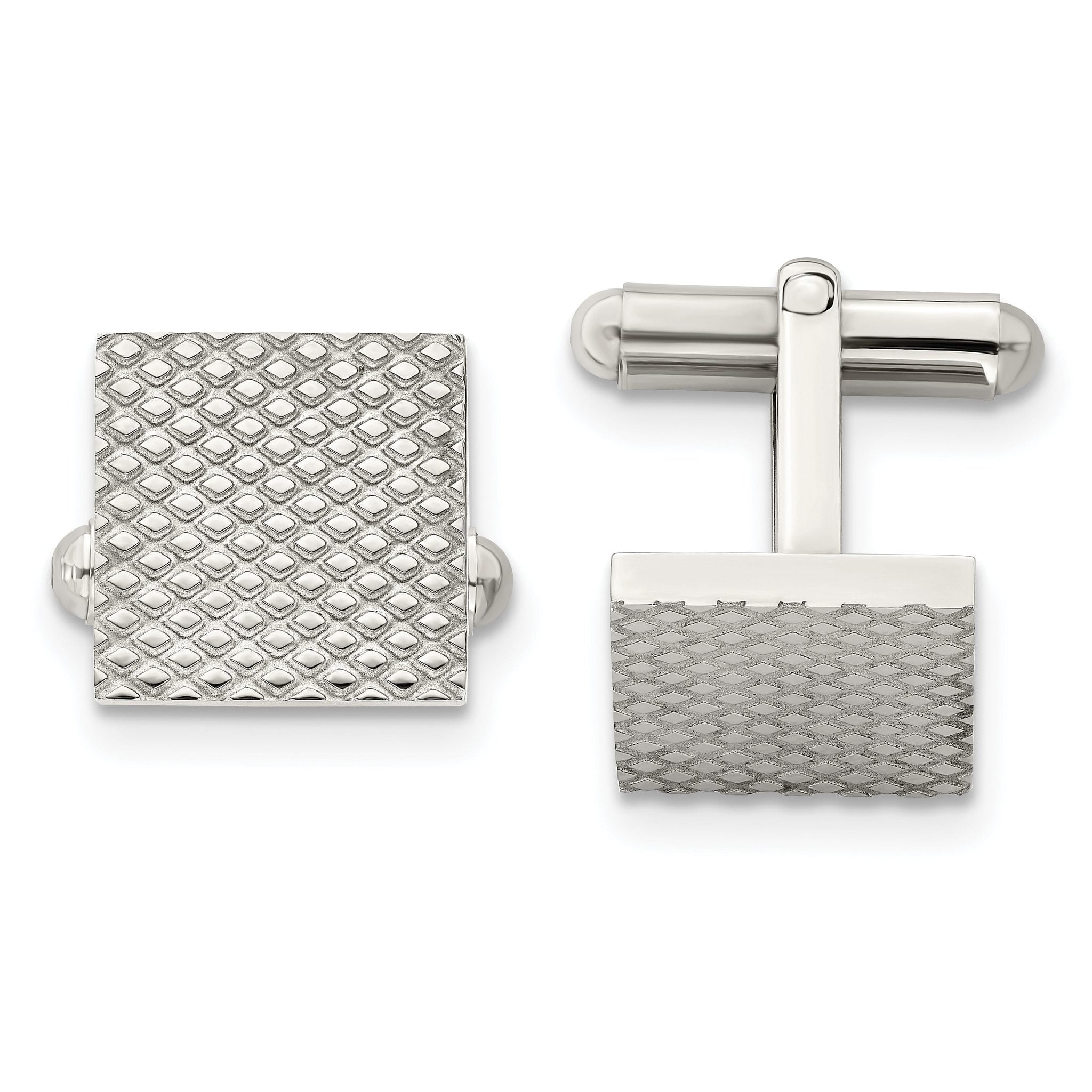 Stainless Steel Polished Textured Cuff Links