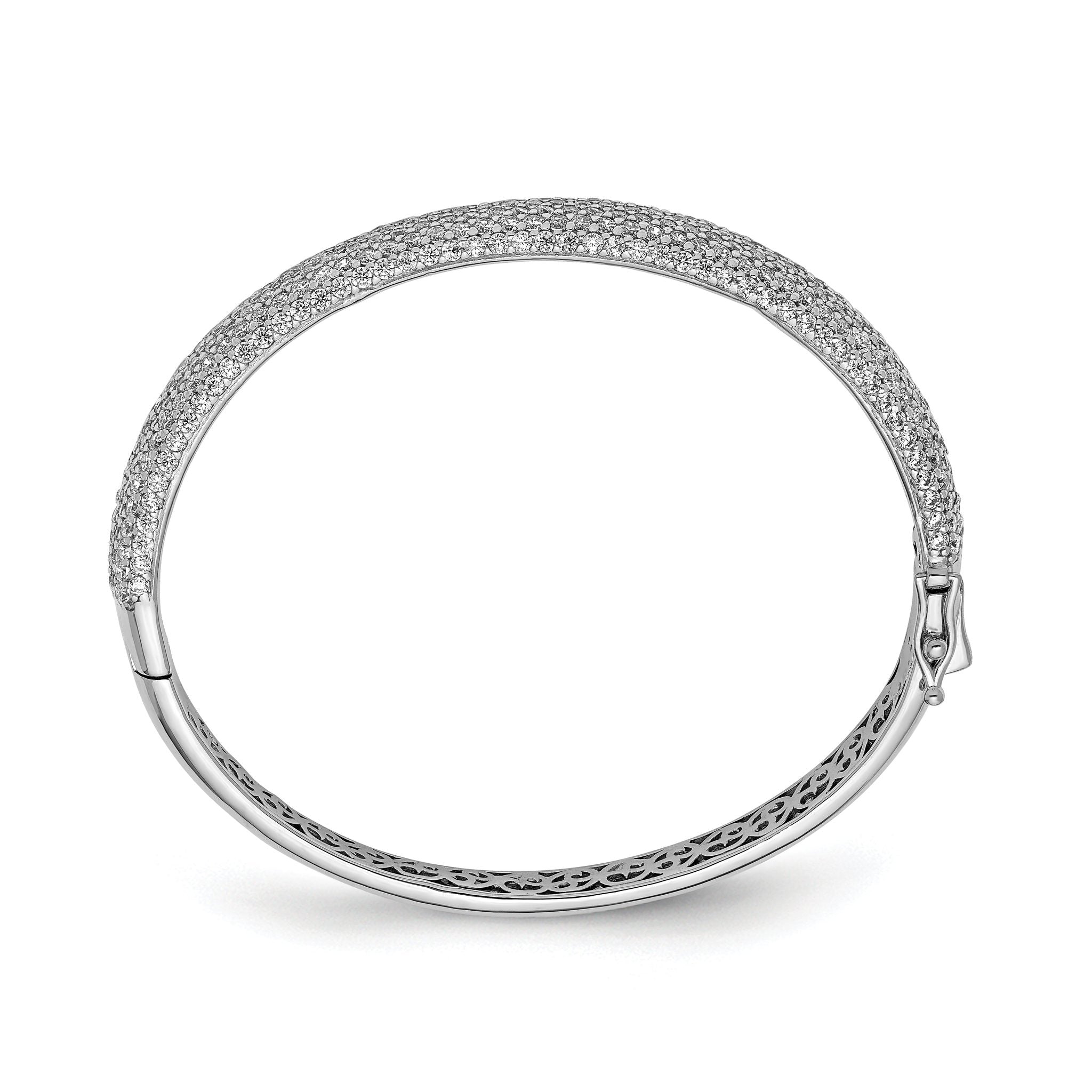 Sterling Shimmer Sterling Silver Rhodium-plated 439 Stone CZ PavÃÂ¢Ã¢âÂ¬ÃÂ¡ Hinged Bangle Secondary image