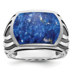 14k White Gold with Black Rhodium Mens Lapis Complete Ring