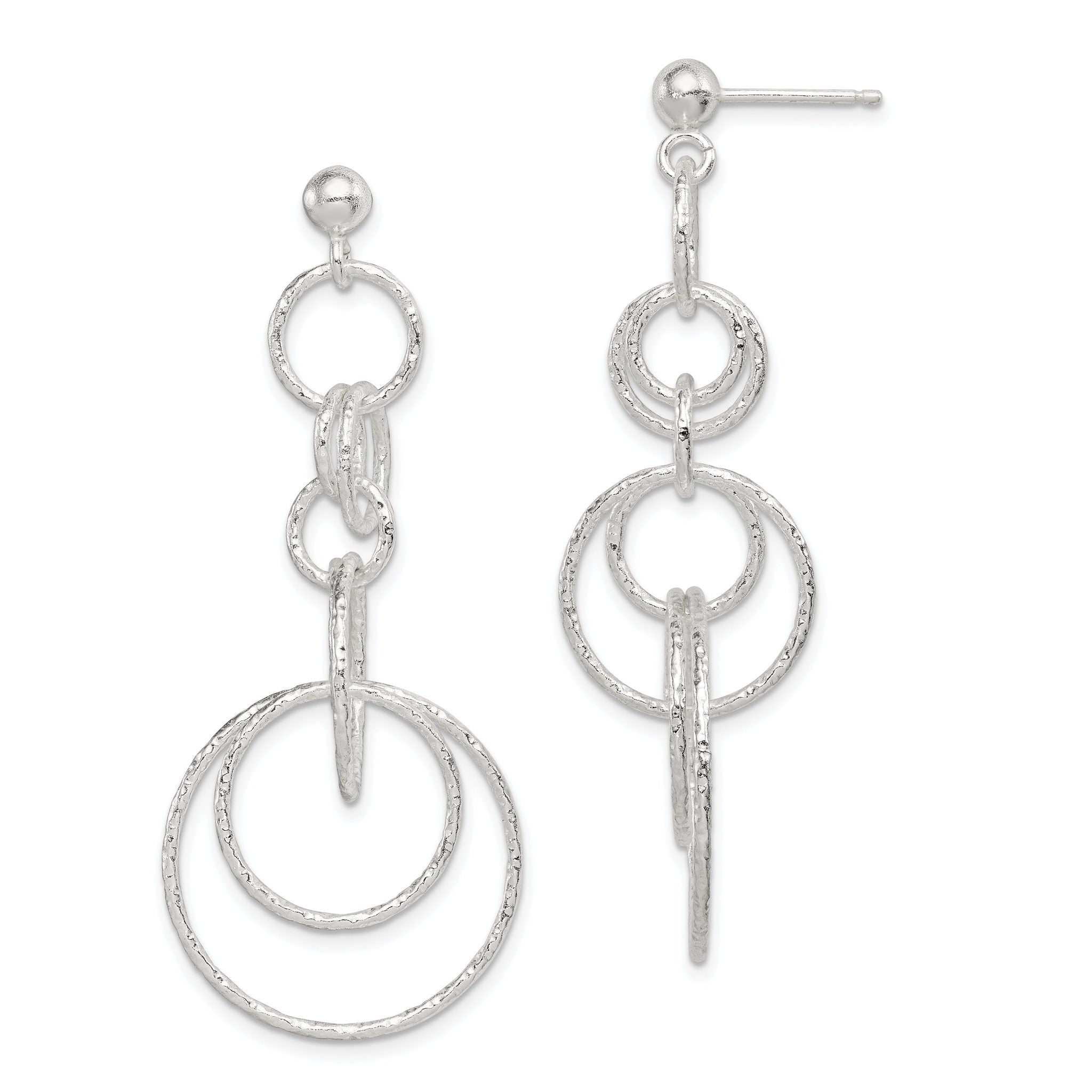 Sterling Silver Polished & Textured Circle Links Post Dangle Earrings Main image