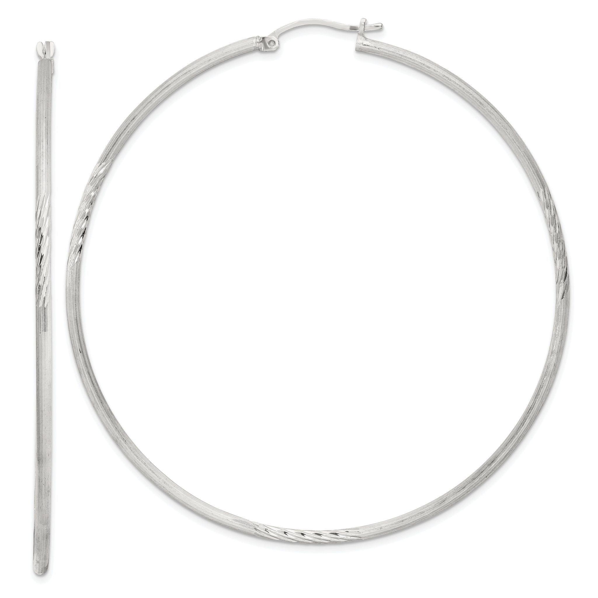 Sterling Silver 2mm Polished/Satin D/C Hoop Earrings Main image