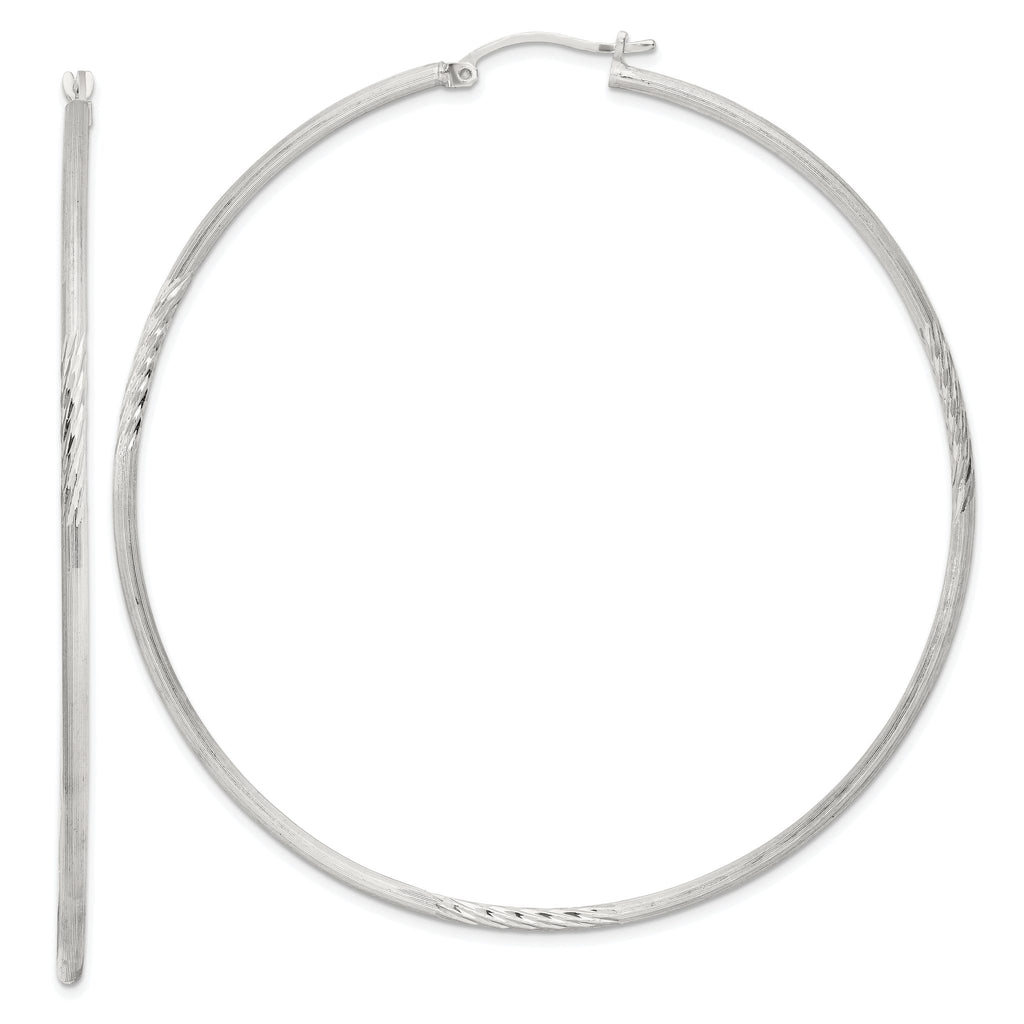 Sterling Silver 2mm Polished/Satin D/C Hoop Earrings