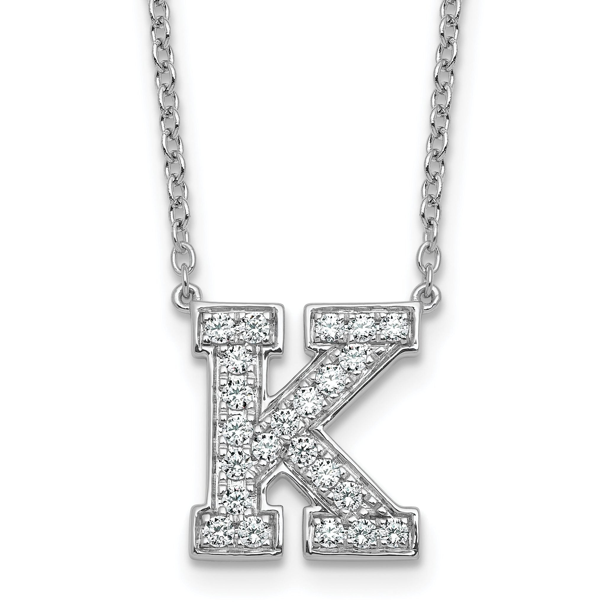 14k White Gold 1/2 carat Lab Grown Diamond VS+ F+ Complete Letter K 18 inch Initial Necklace Main image