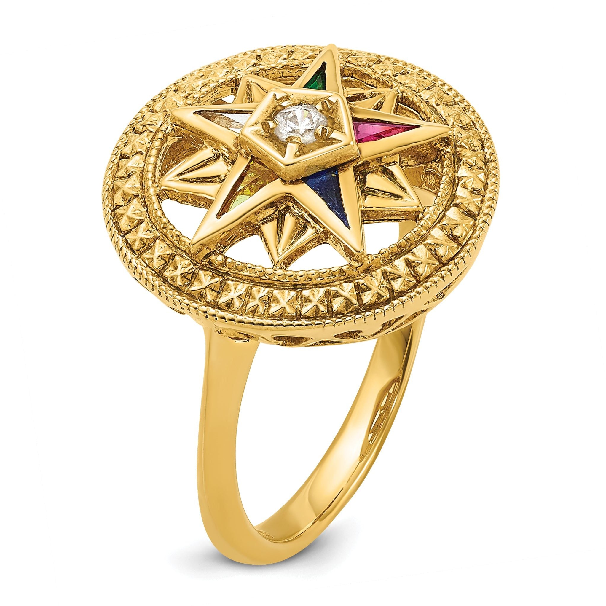 14k Women's Polished and Textured Eastern Star Masonic Ring Mounting, Mounting Only
