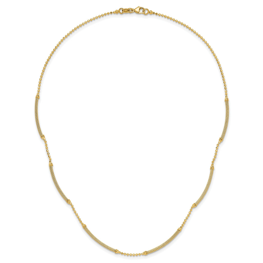 14K Polished Textured and Dia-cut Beaded w/Bars Necklace