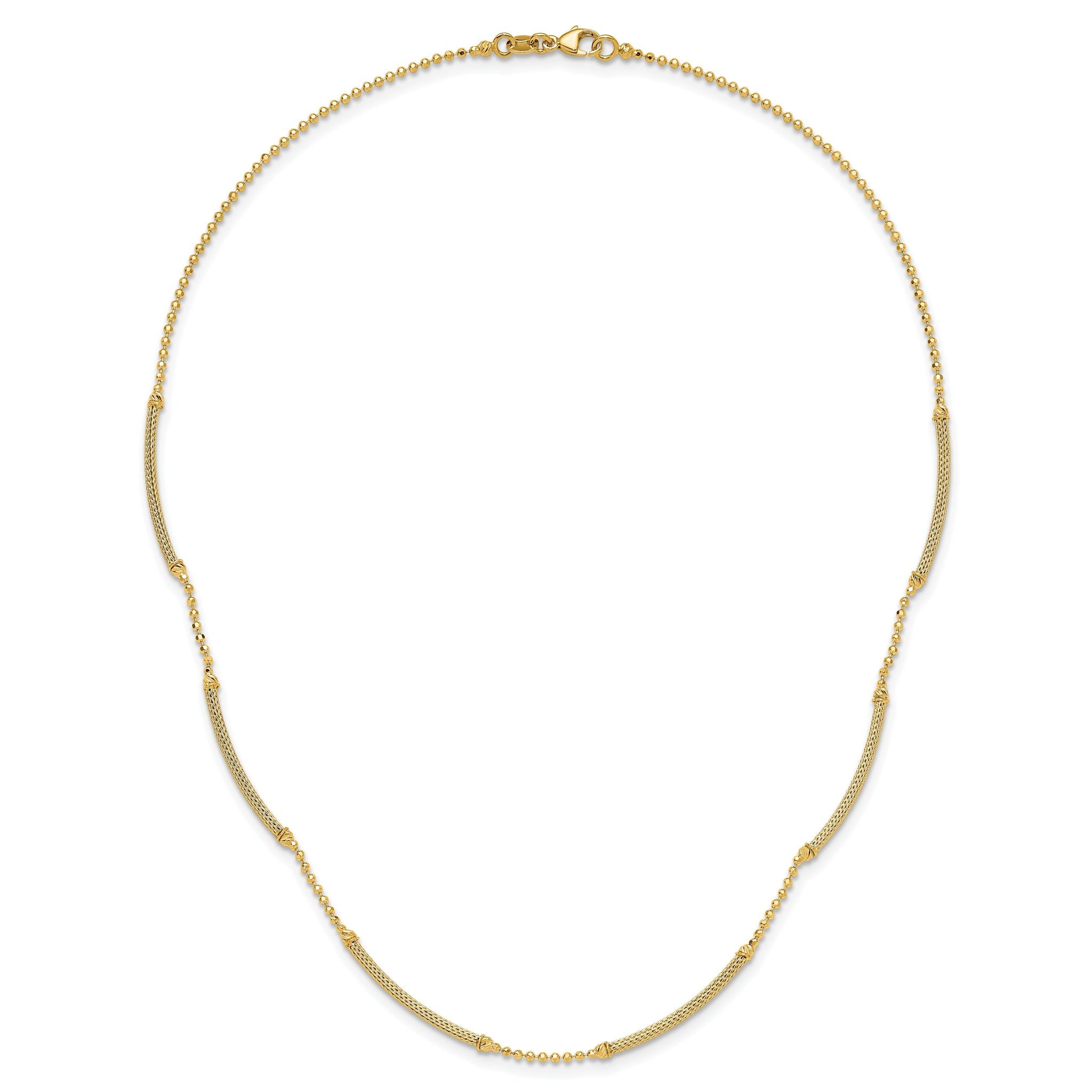 14K Polished Textured and Dia-cut Beaded w/Bars Necklace