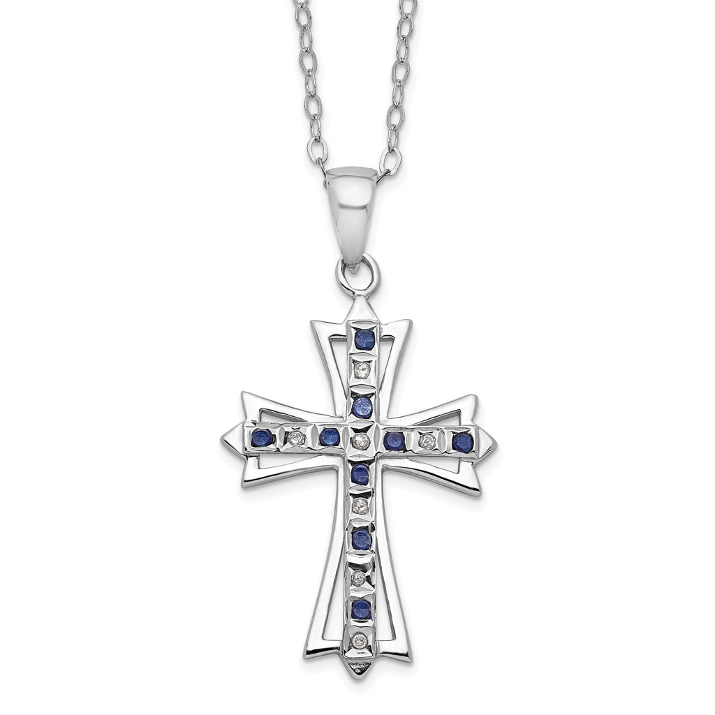Sophia Jewelers Sterling Silver Diamond and Sapphire Cross Necklace