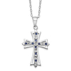 Sophia Jewelers Sterling Silver Diamond and Sapphire Cross Necklace