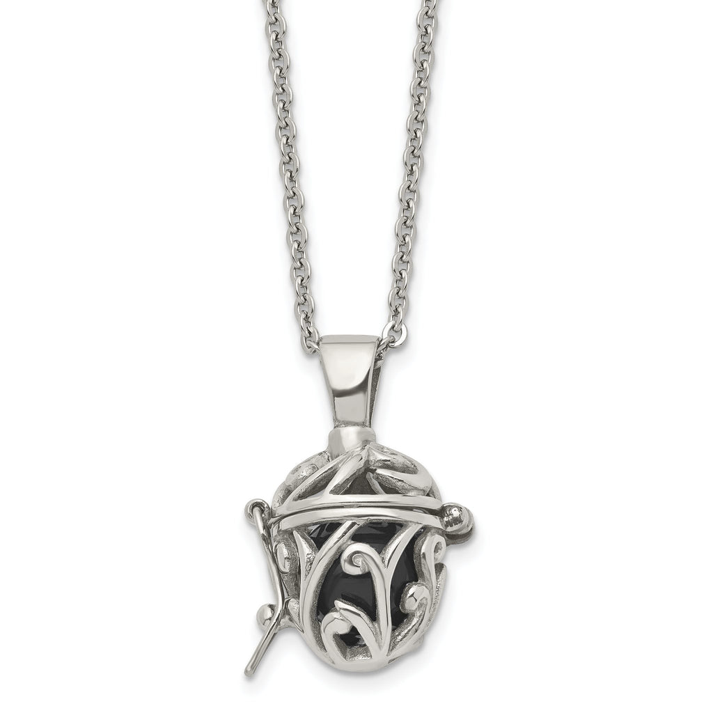 Black Agate Opening Box Necklace in Stainless Steel