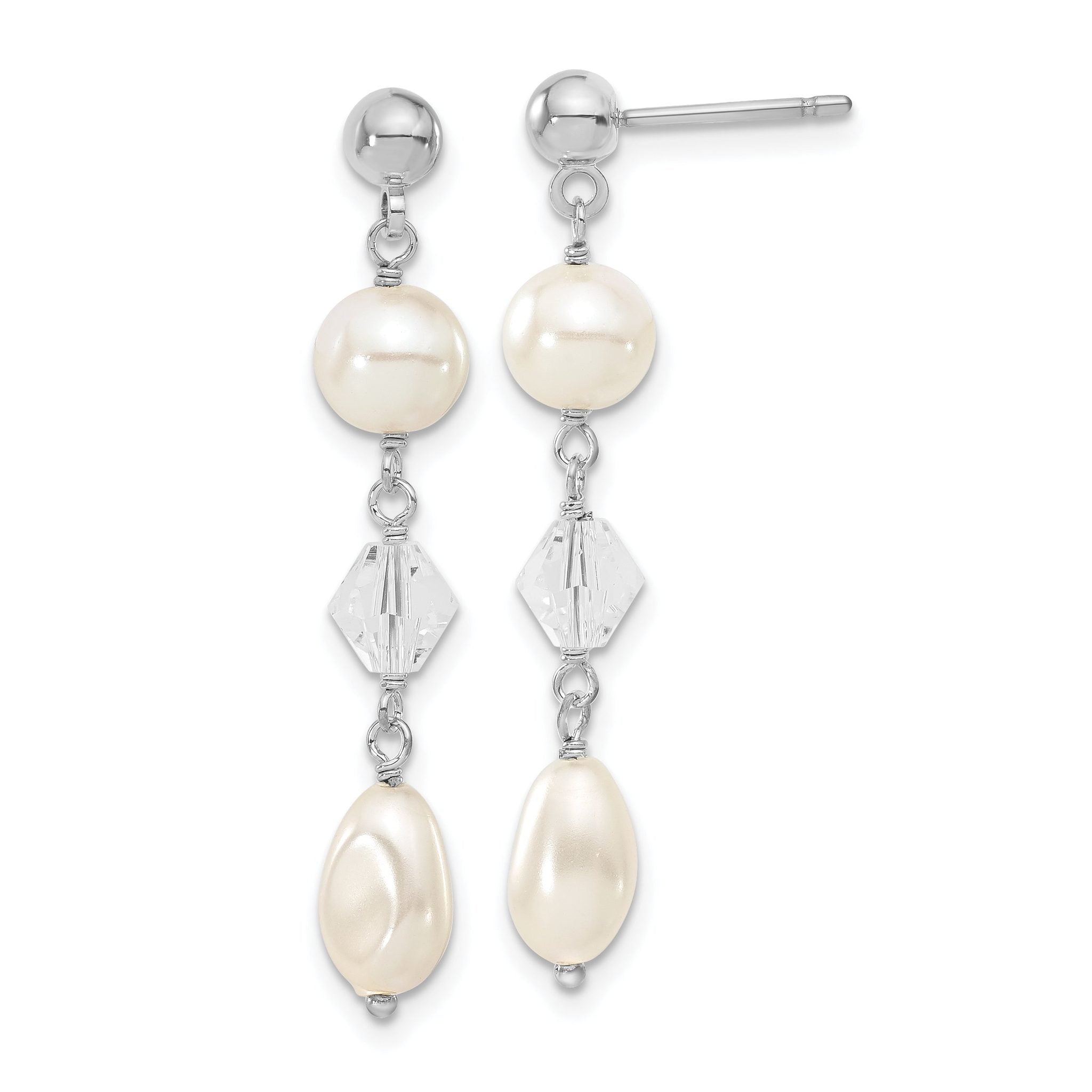 Kelly Waters Rhodium-Plated Simulated Pearl and Crystal Drop Earrings  Polished, Elegant Design
