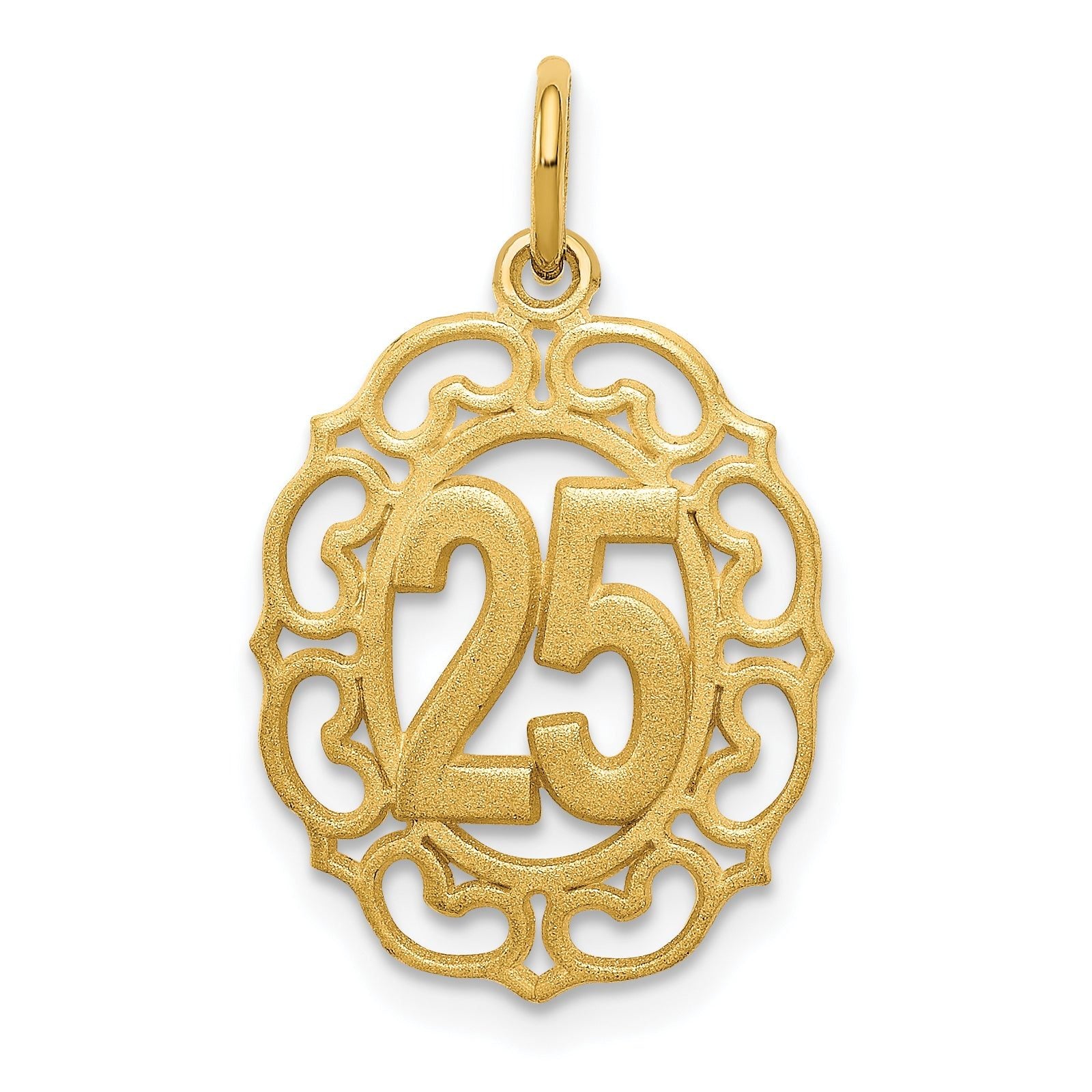14K Gold Oval Pendant with Polished & Brushed Finish, 25mm Main image