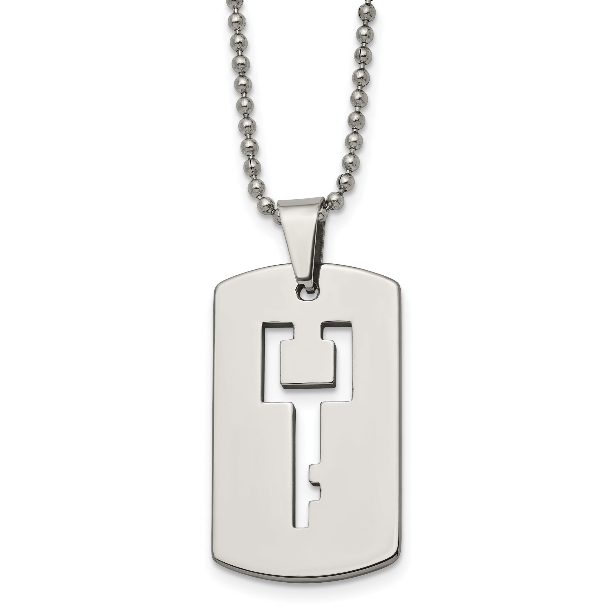 Chisel Tungsten Polished Dog Tag with Key Cut-out 22 inch Necklace Main image