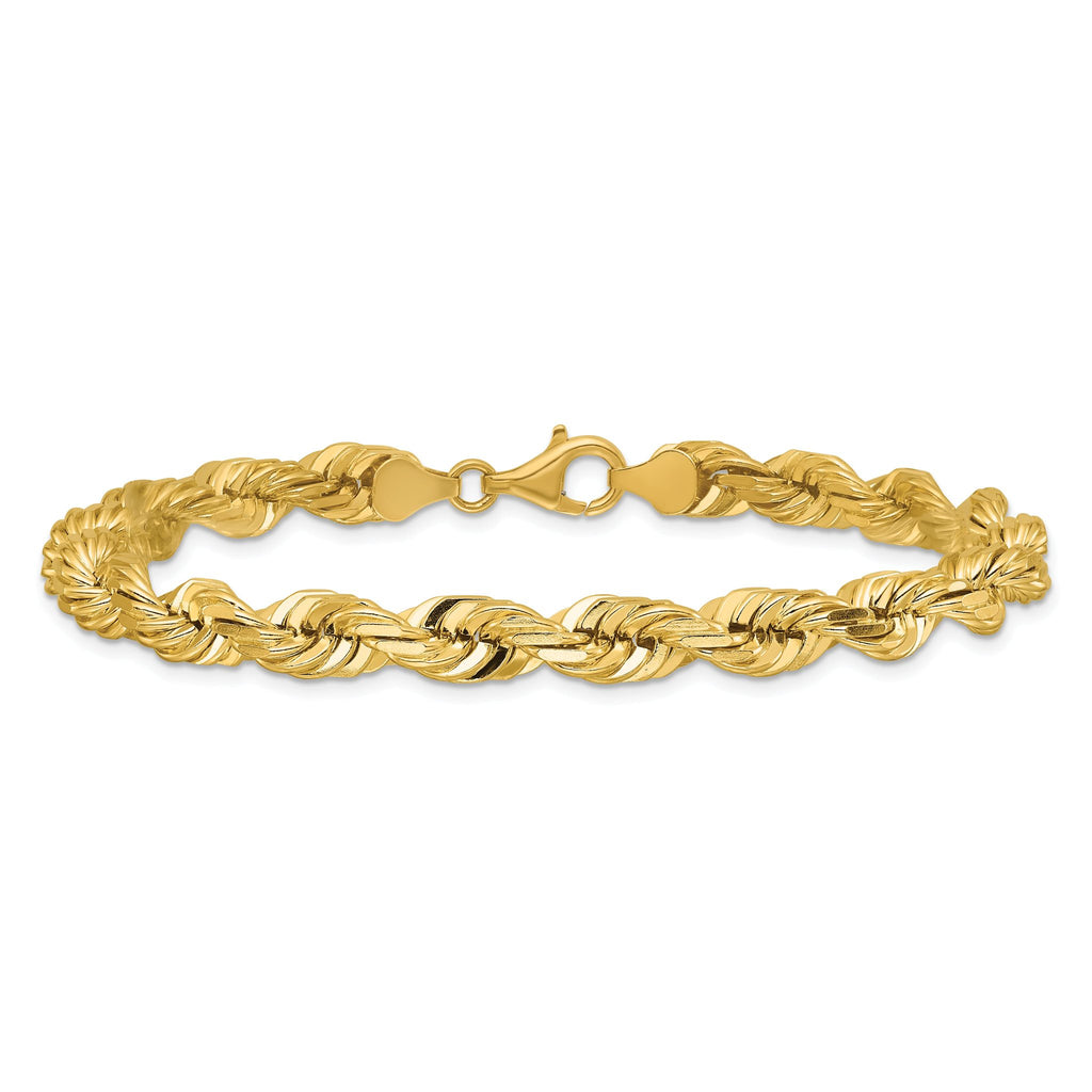 14K 9 inch 7mm Diamond-cut Rope with Fancy Lobster Clasp Chain