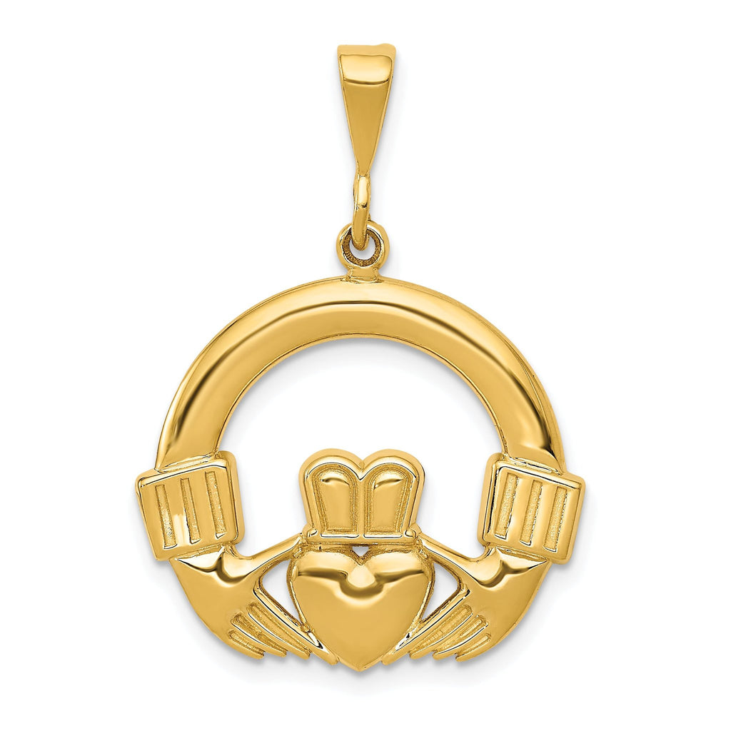 14K Gold Claddagh Pendant for Men with Polished Finish 32mm