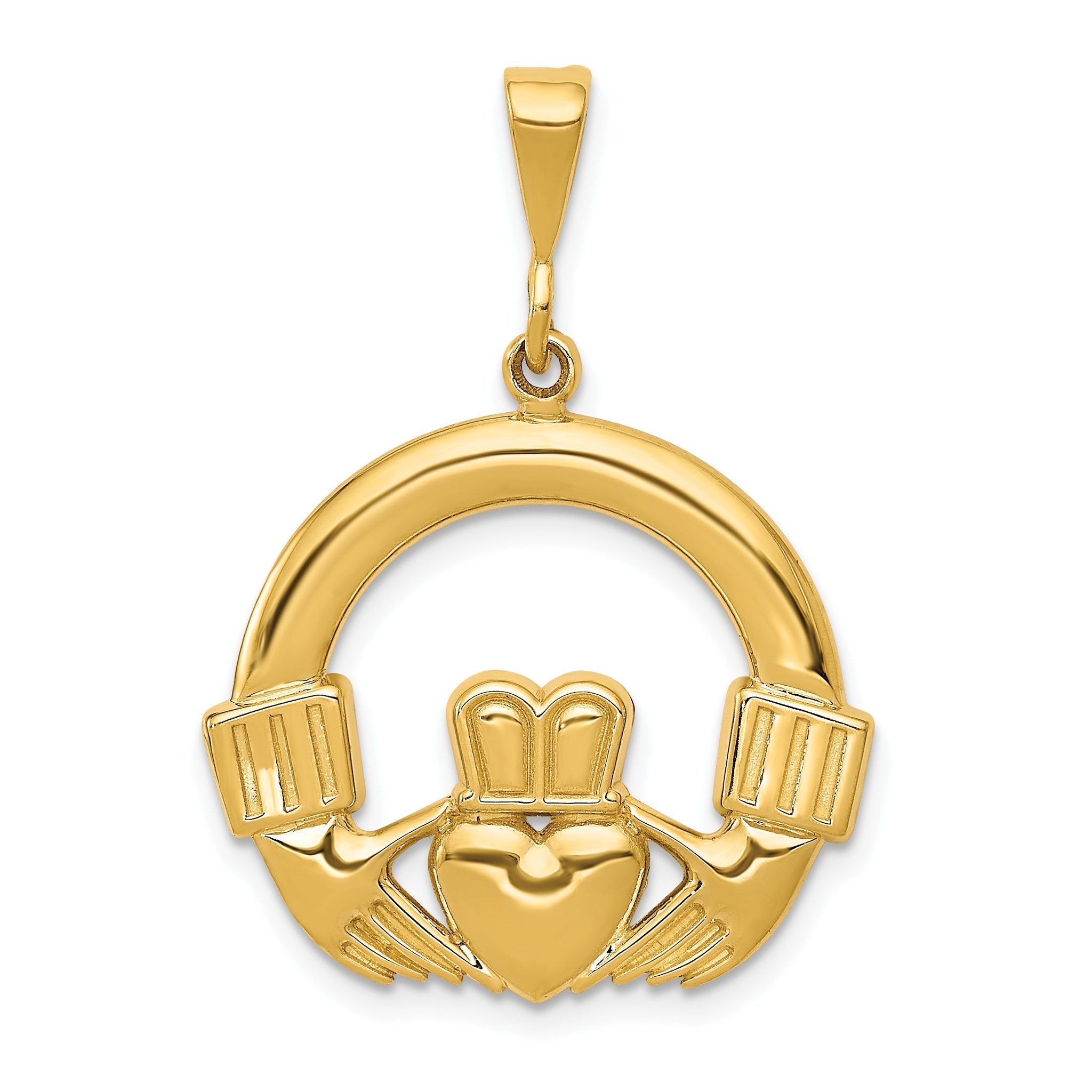 14K Gold Claddagh Pendant for Men with Polished Finish 32mm